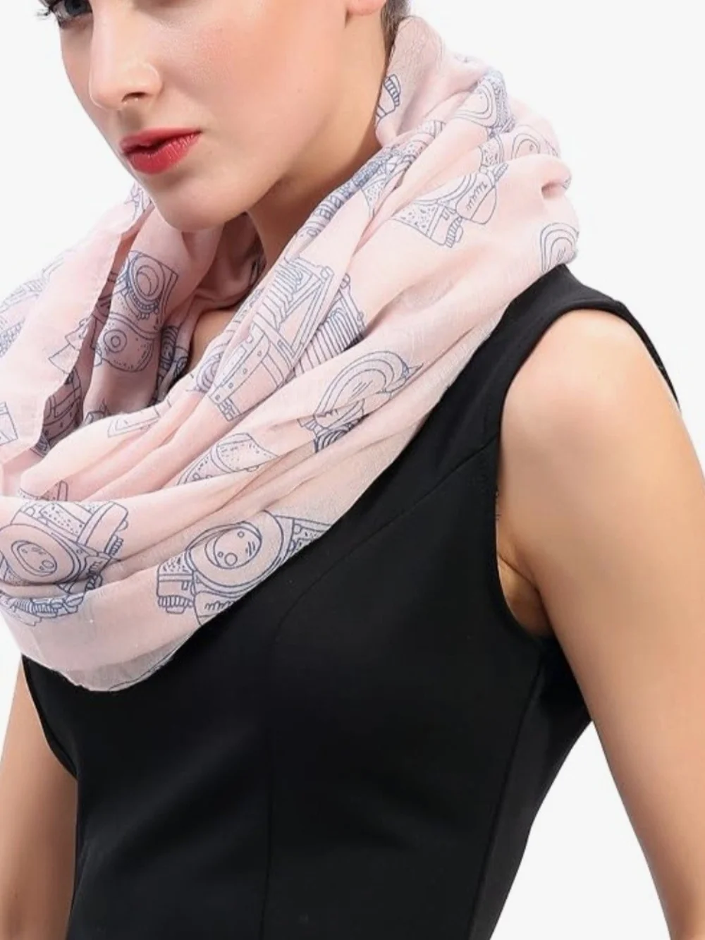 Lina & Lily Vintage Camera Print Women's Infinity Scarf Lightweight